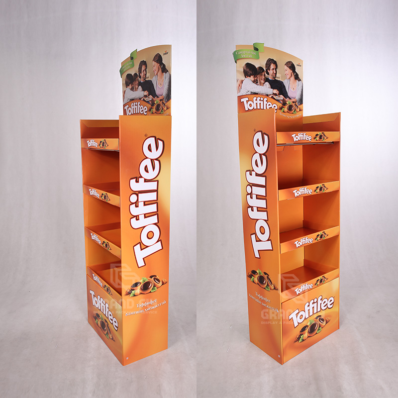 4 Shelf Cardboard Floor Display Rack for Toffee Candy-1 4 Shelf Cardboard Floor Display Rack for Toffee Candy-1