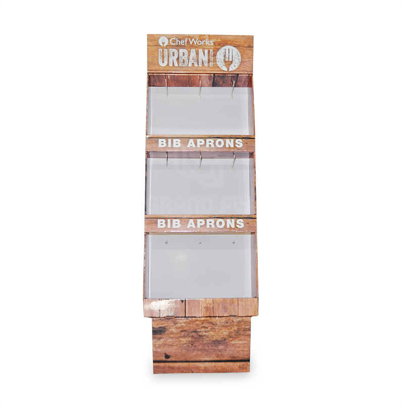 Aprons Corrugated POS Store Display Stand with Tiers & Hooks-2