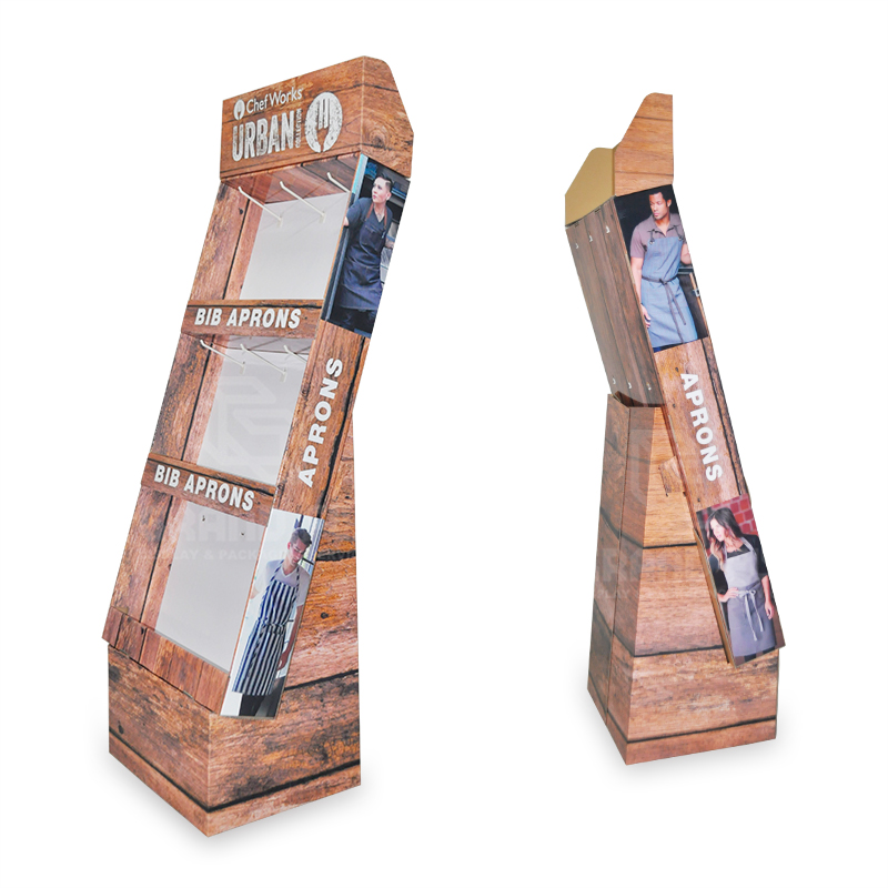 Aprons Corrugated POS Store Display Stand with Tiers & Hooks-4