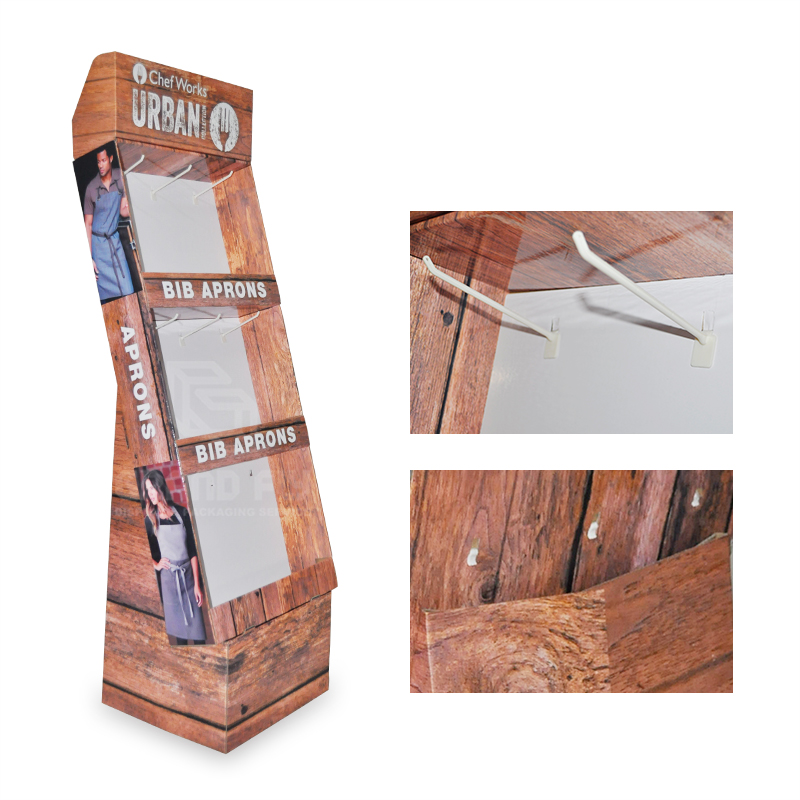 Aprons Corrugated POS Store Display Stand with Tiers & Hooks-5