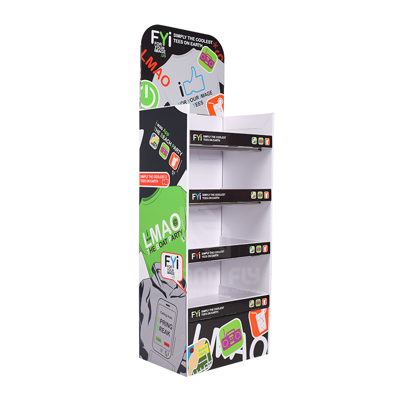 Cardboard 4 Shelf Retail Store Floor Standing Display for T-shirtGarment-1