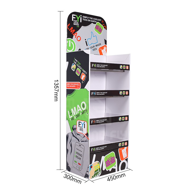 Cardboard 4 Shelf Retail Store Floor Standing Display for T-shirtGarment-6