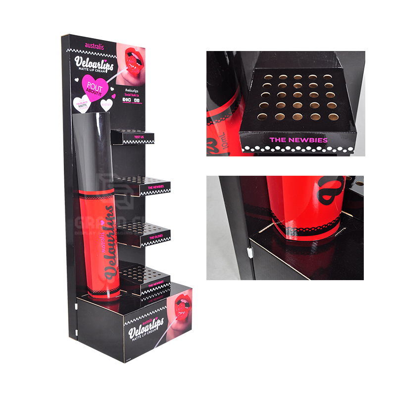 Creative Lipstick Shape Makeup POS FSDU Cardboard Display Rack with Shelf-5