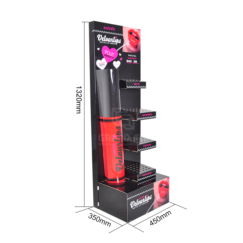Creative Lipstick Shape Makeup POS FSDU Cardboard Display Rack with Shelf-6