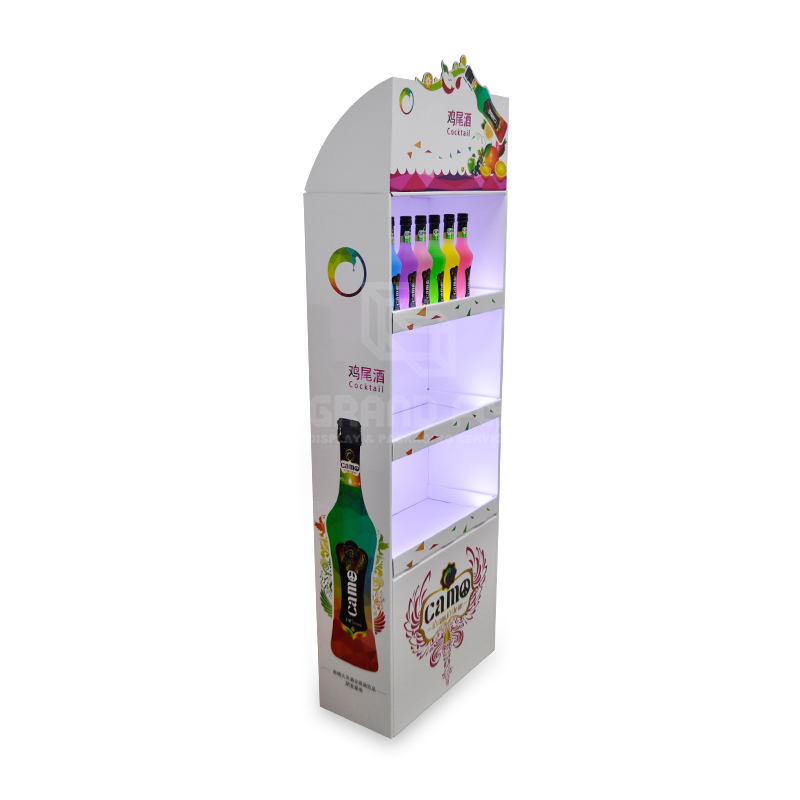 Floor Cardboard Wine Dispay Rack for Cocktail with Three Shelf & LED Light-1