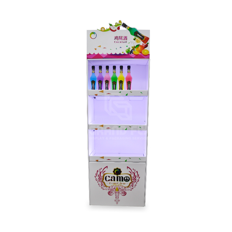 Floor Cardboard Wine Dispay Rack for Cocktail with Three Shelf & LED Light-2