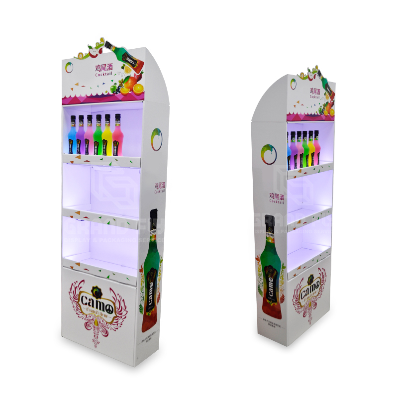 Floor Cardboard Wine Dispay Rack for Cocktail with Three Shelf & LED Light-5