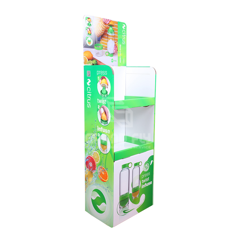 Two Tier Cardboard POP Bottle Floor Display Rack-1