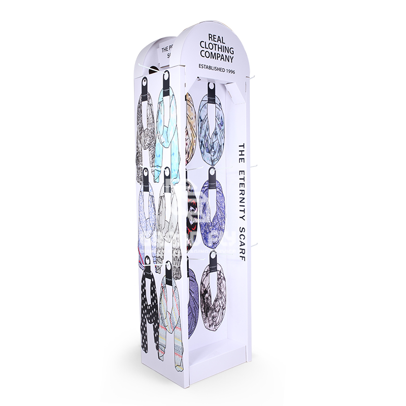 Four-side Scarf Cardboard Carton Floor Display Unit with Peg Hook-1 Four-side Scarf Cardboard Carton Floor Display Unit with Peg Hook-1