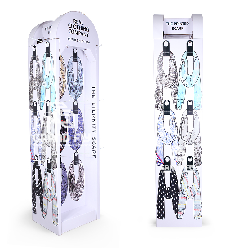 Four-side Scarf Cardboard Carton Floor Display Unit with Peg Hook-3 Four-side Scarf Cardboard Carton Floor Display Unit with Peg Hook-3
