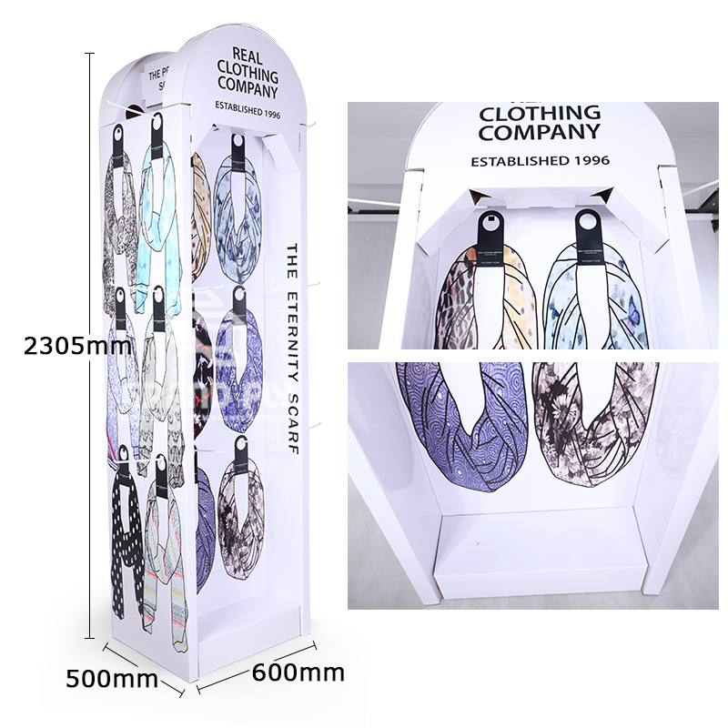 Four-side Scarf Cardboard Carton Floor Display Unit with Peg Hook-4 Four-side Scarf Cardboard Carton Floor Display Unit with Peg Hook-4