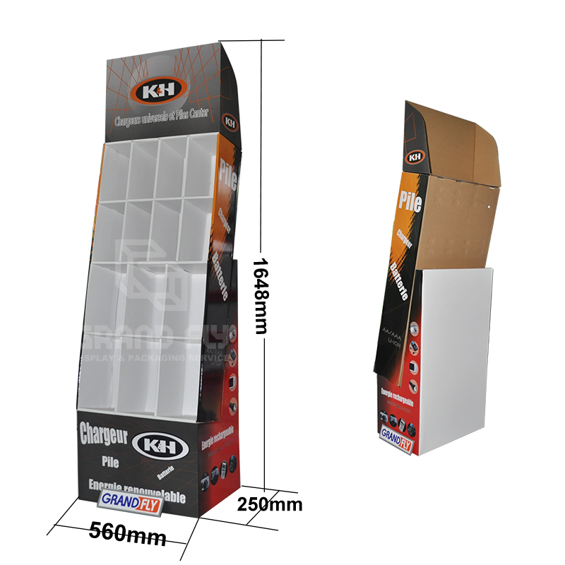 Cardboard POS Battery Floor Display Stand with PocketCompartment-4 Cardboard POS Battery Floor Display Stand with PocketCompartment-4