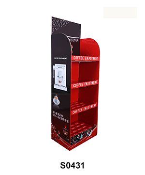 Coffee Bean Corrugated Retail Floor Display Unit with 4 Shelf