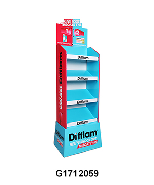 Pharmacy Cardboard Floor Retail Display Tower with 4 Shelf