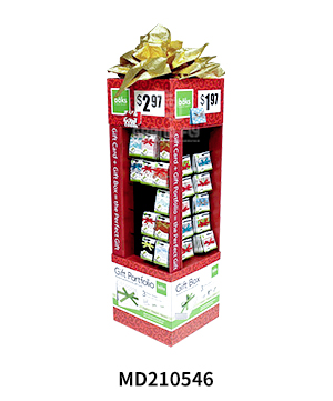 Four-sided Holiday Gift Retail Cardboard Display Stand with Hooks